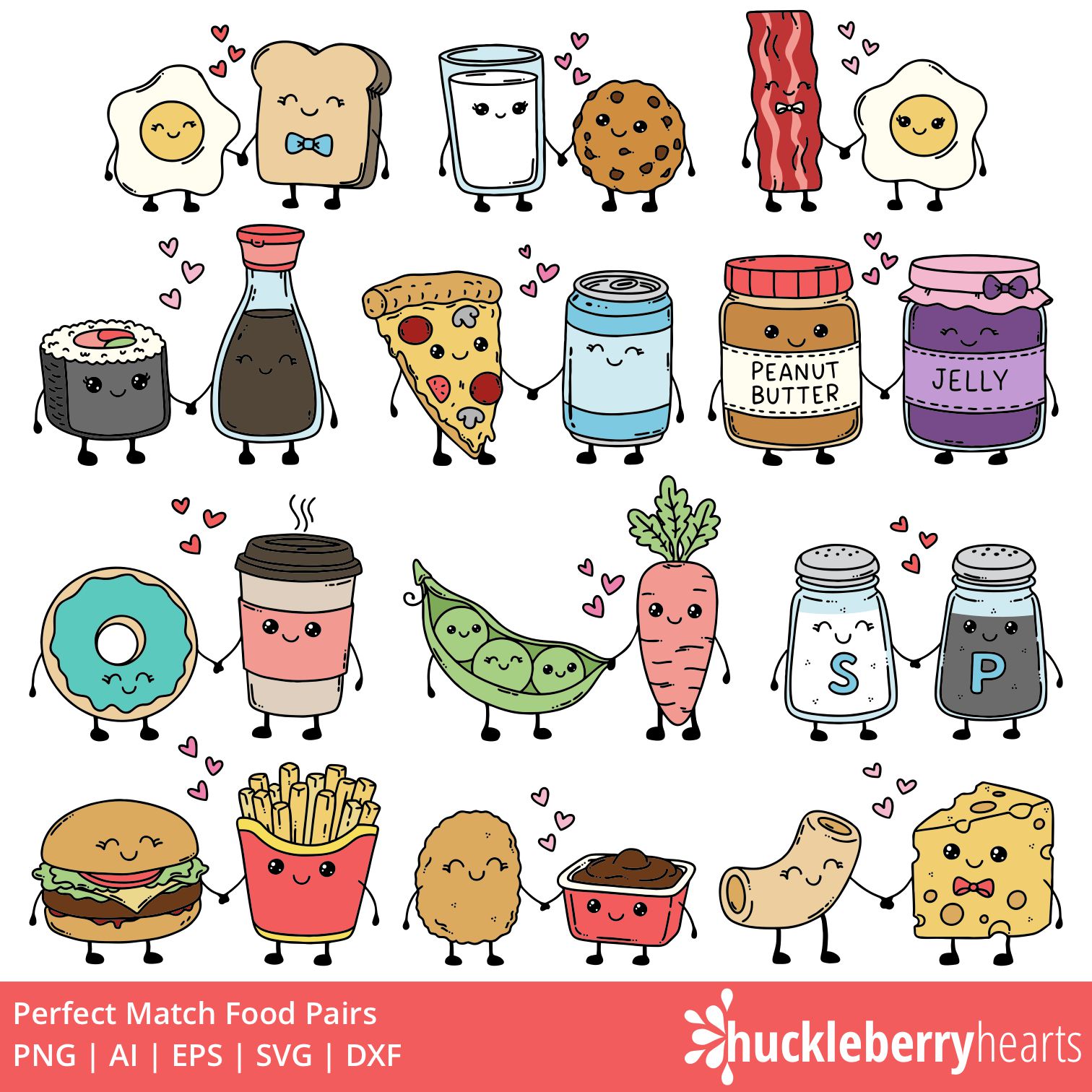Perfect Match Food Pairs Clipart PNG | Cute Food Couples SVG | Commercial Use