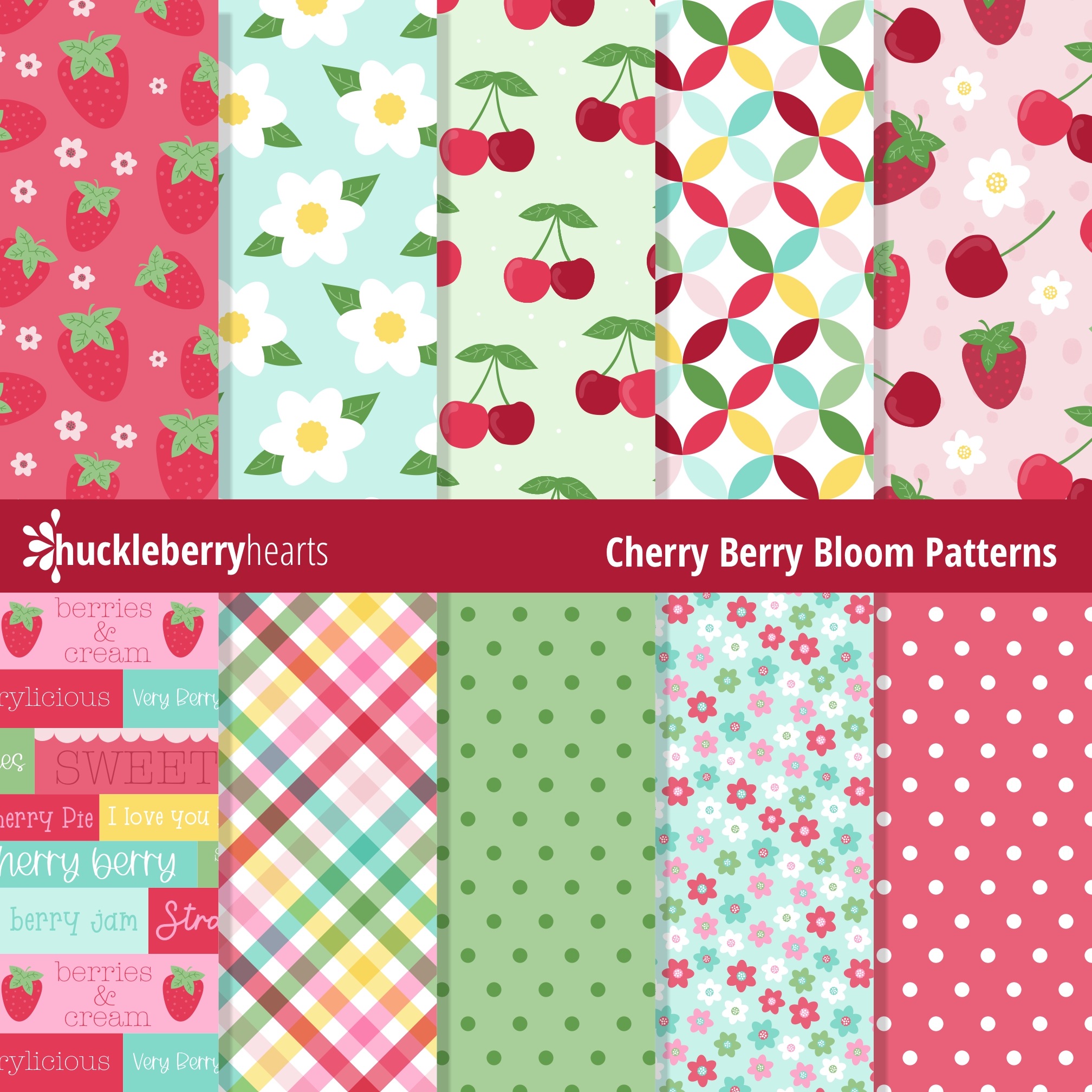 Strawberry Digital Paper | Cherry Digital Paper | Seamless Patterns | Commercial Use