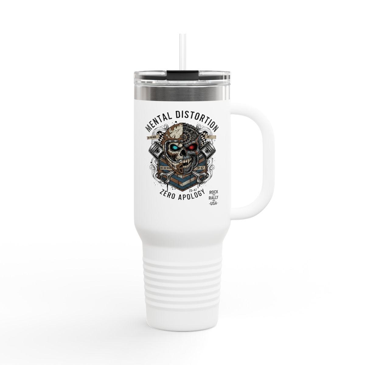 Rock Rally USA 40oz Insulated Travel Mug — Skull Racing Thermo Tumbler