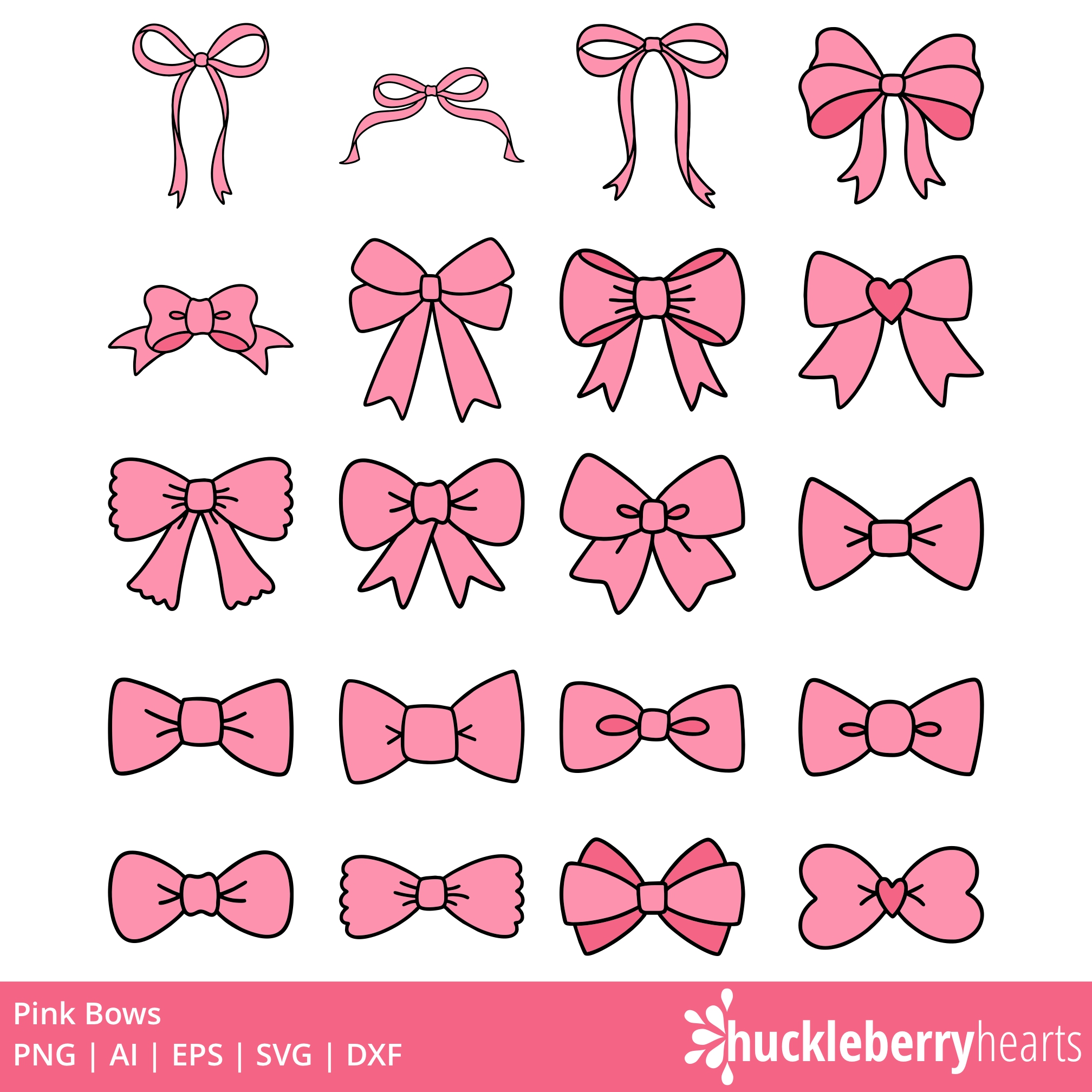Pink Bows Clipart PNG | Coquette Bows SVG | Ribbon Clipart | Commercial Use