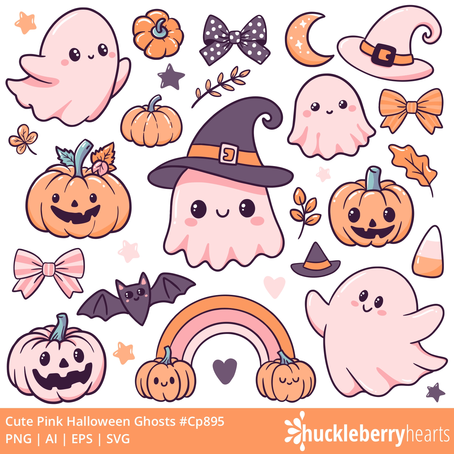 Cute Pink Halloween Ghosts Clipart | Spooky Halloween SVG Set