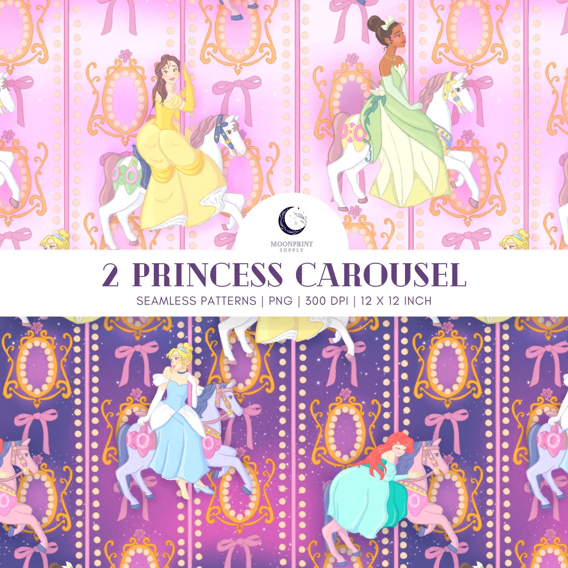 Princess Inspired Carousel Pattern Bundle Light and Dark Editions with Sparkle Stars