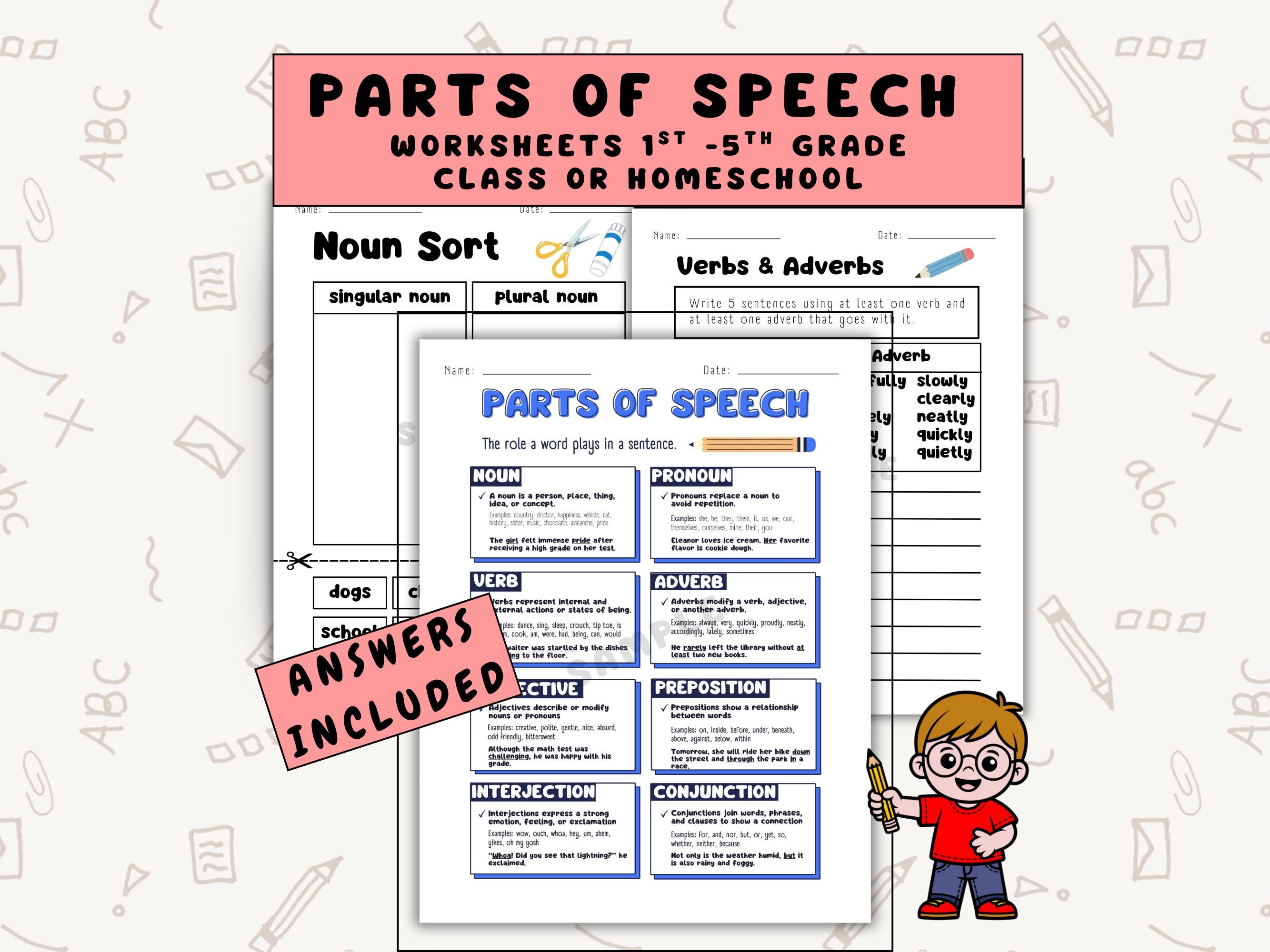 Parts of Speech Worksheets Grades 1-5 | WinterBreak Activities | Homeschool Language Arts Resources