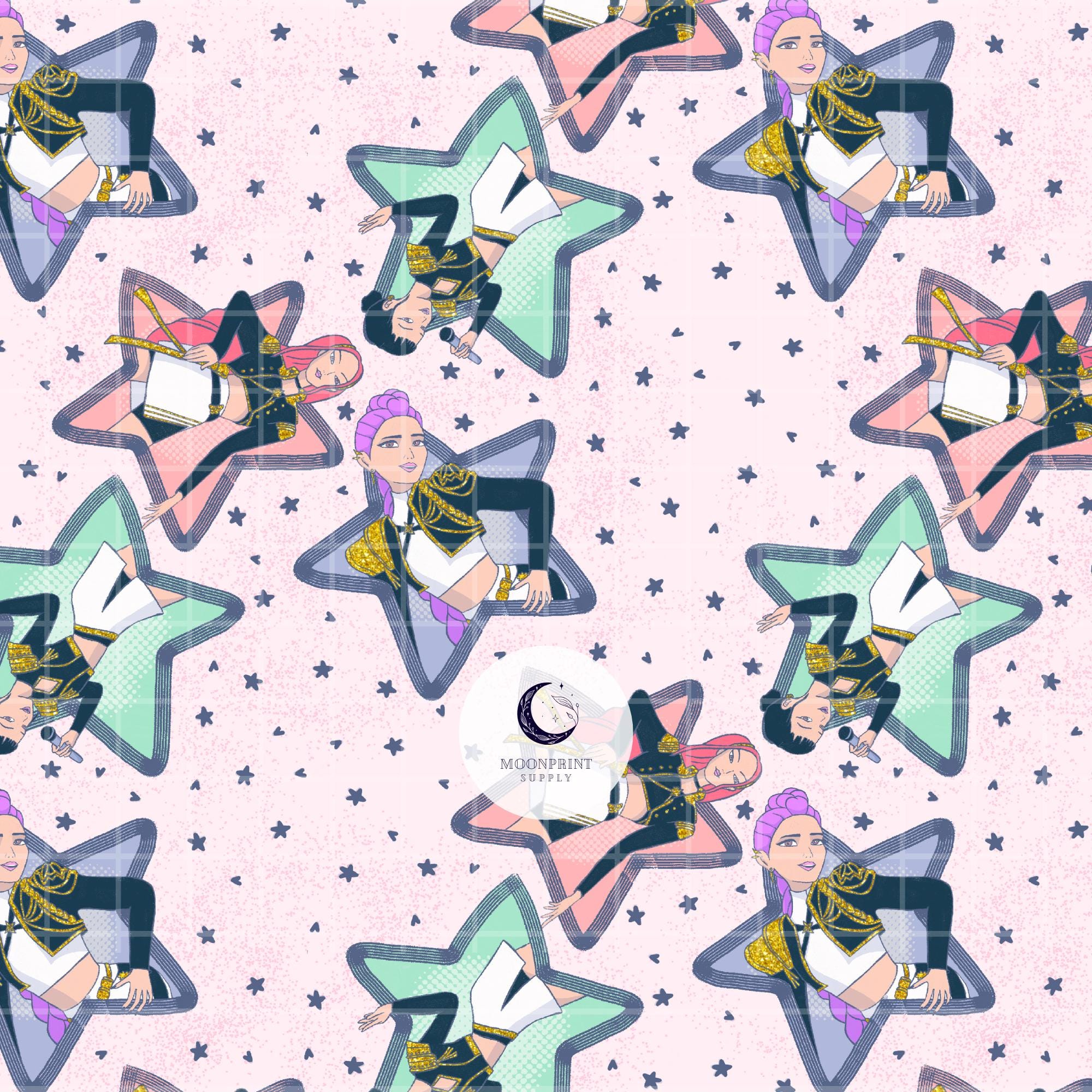 Kpop Demon Hunter Seamless Pattern PNG with Bonus Typography Version