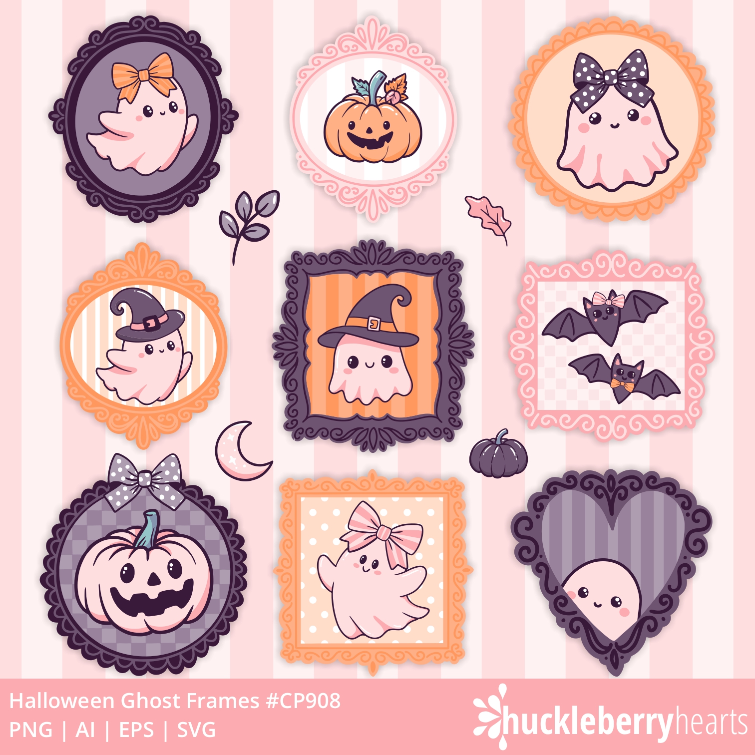Halloween Frames Clipart | Cute Pink Ghost Frames SVG Set