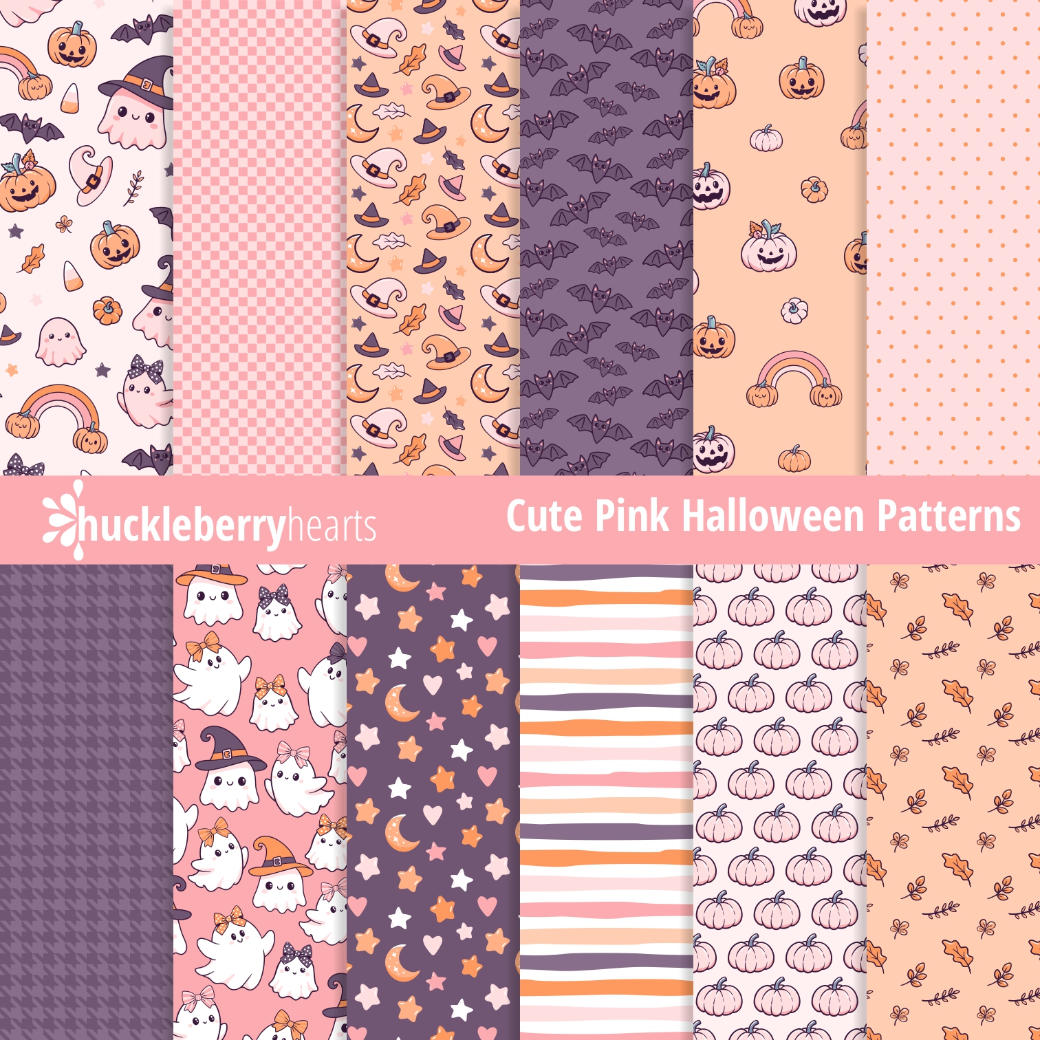 Cute Pink Halloween Digital Paper | Spooky Ghosts Seamless Patterns