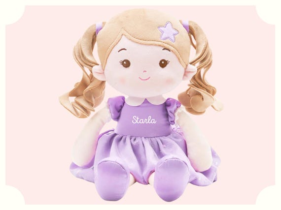 Personalized Name Plush Cloth Doll Custom Rag Doll First Baby Doll Personalized Dolls for Baby Girls