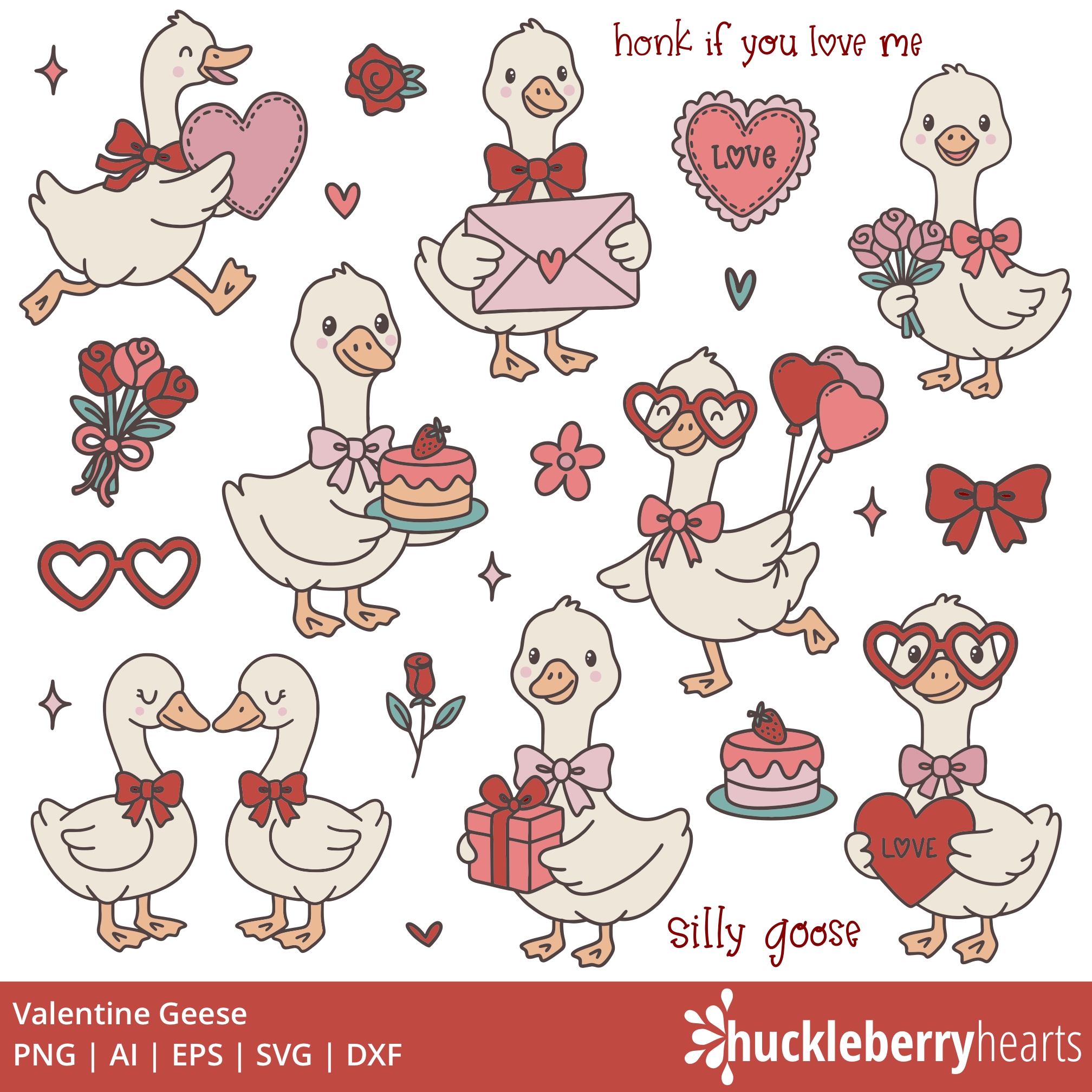 Valentine Geese | Goose Clipart | Goose SVG | Commercial Use