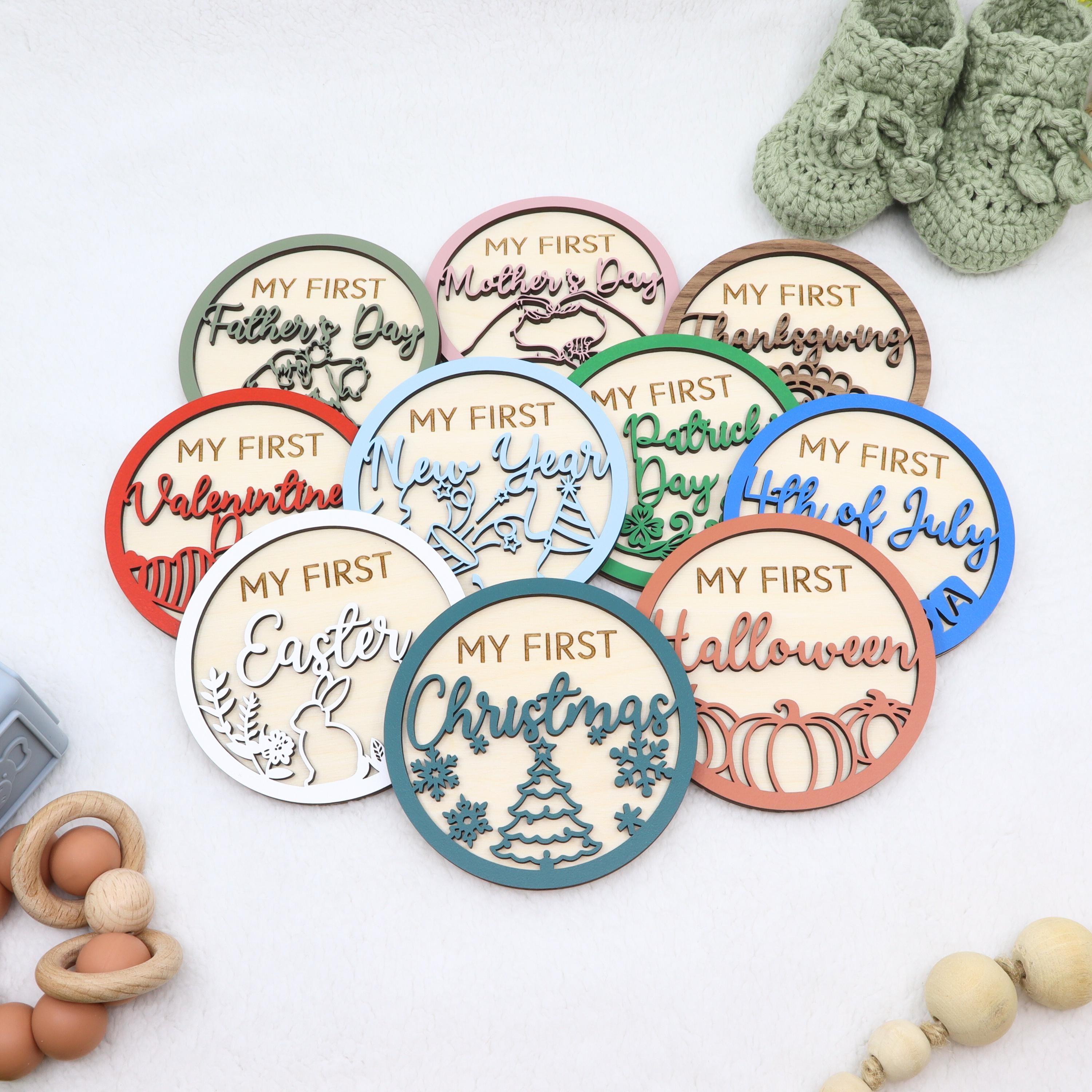 3D First Holidays Milestone Discs for Baby Photos | Engraved My First Milestone Markers