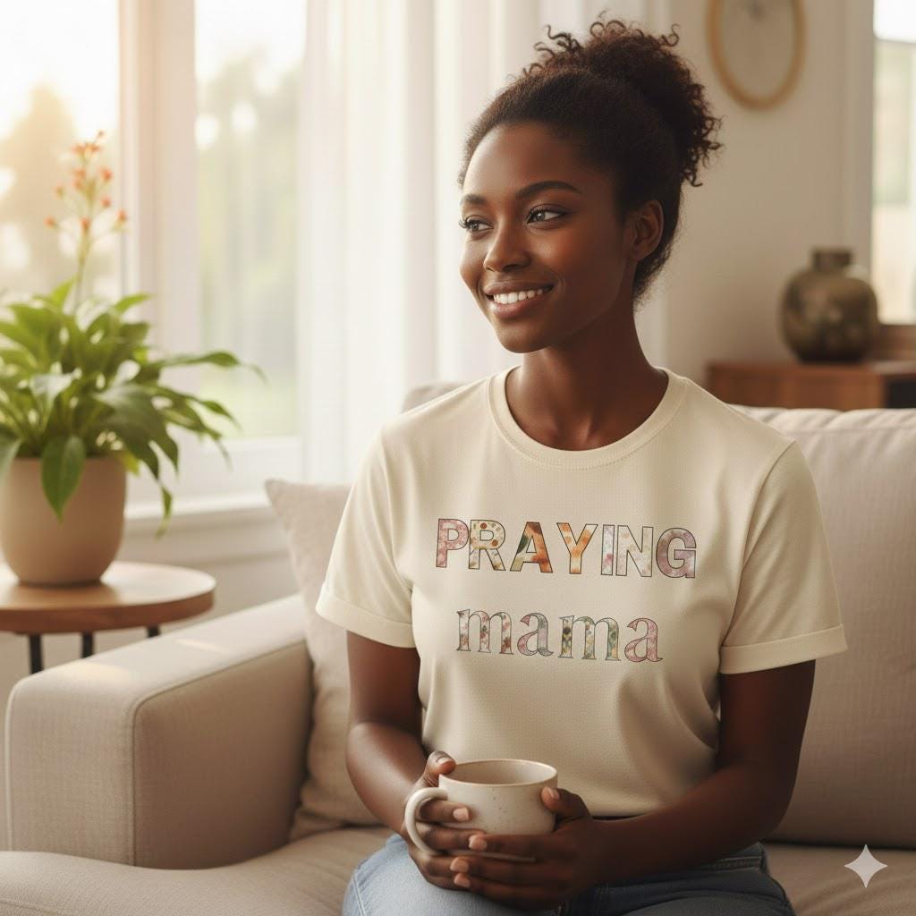 Praying Mama T-Shirt | Floral Lettering Christian tee