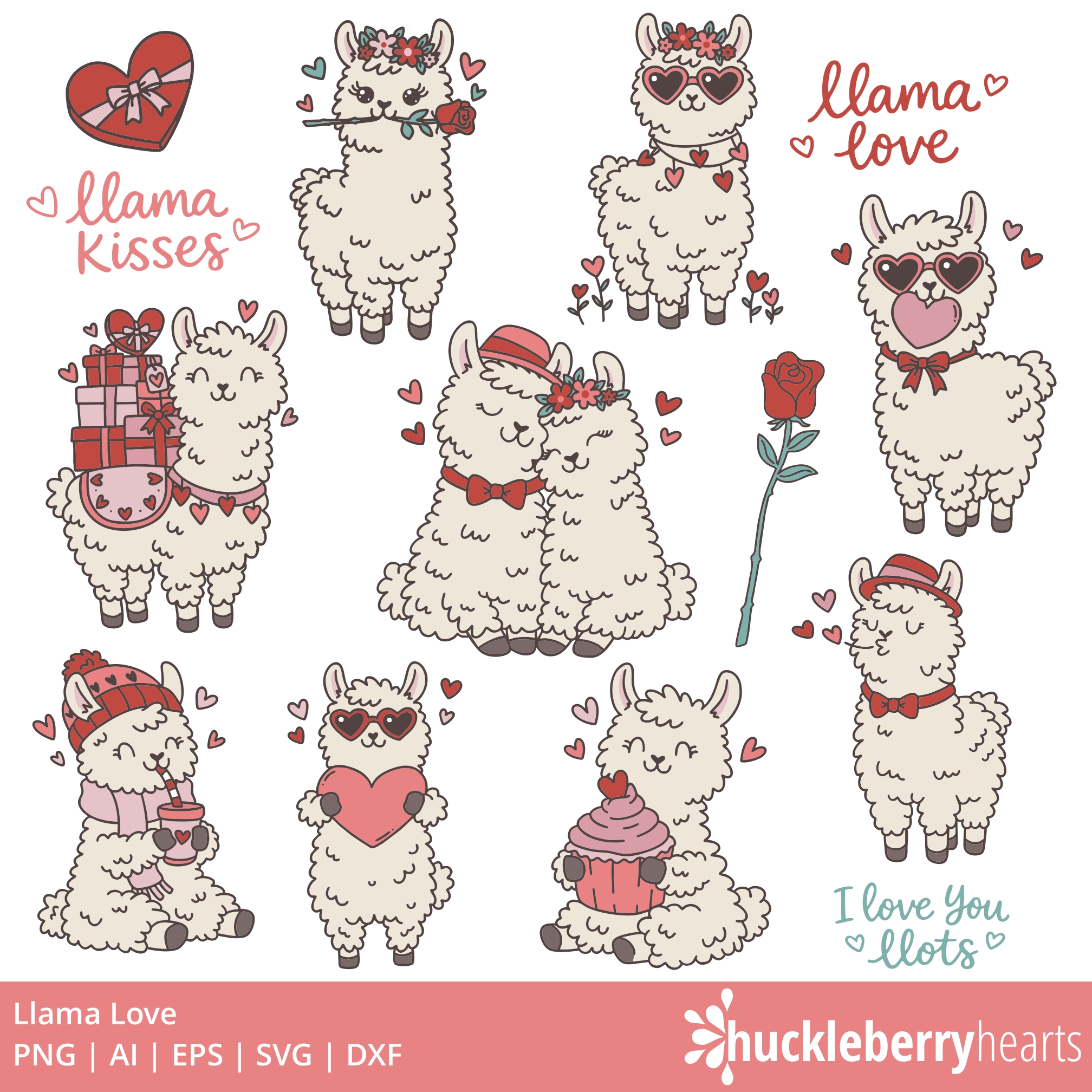 Valentine Llamas PNG | Cute Valentine Clipart | Llama SVG | Commercial Use