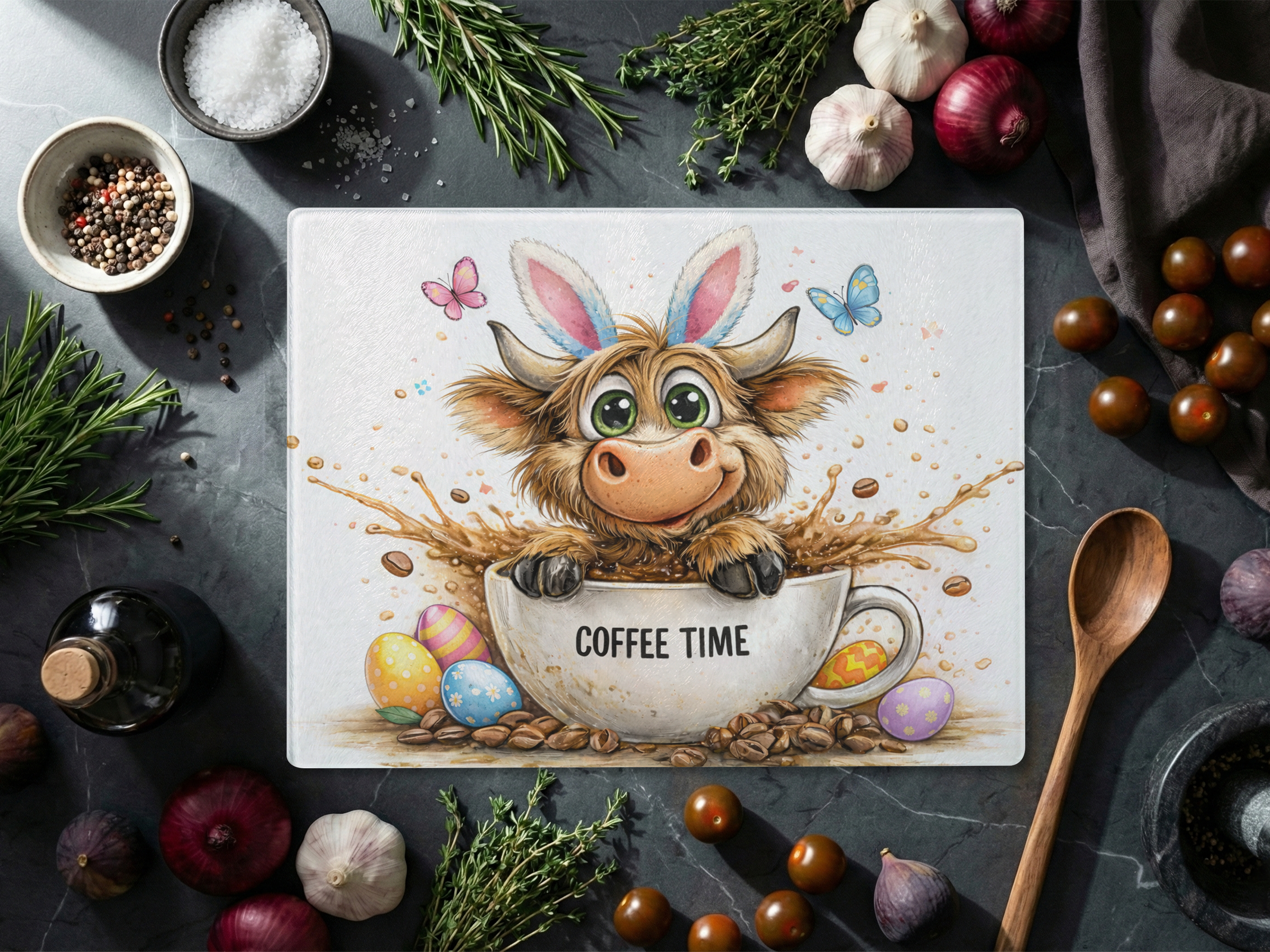 Funny Highland Cow Coffee Kitchen Art - Digital Sublimation PNG Download