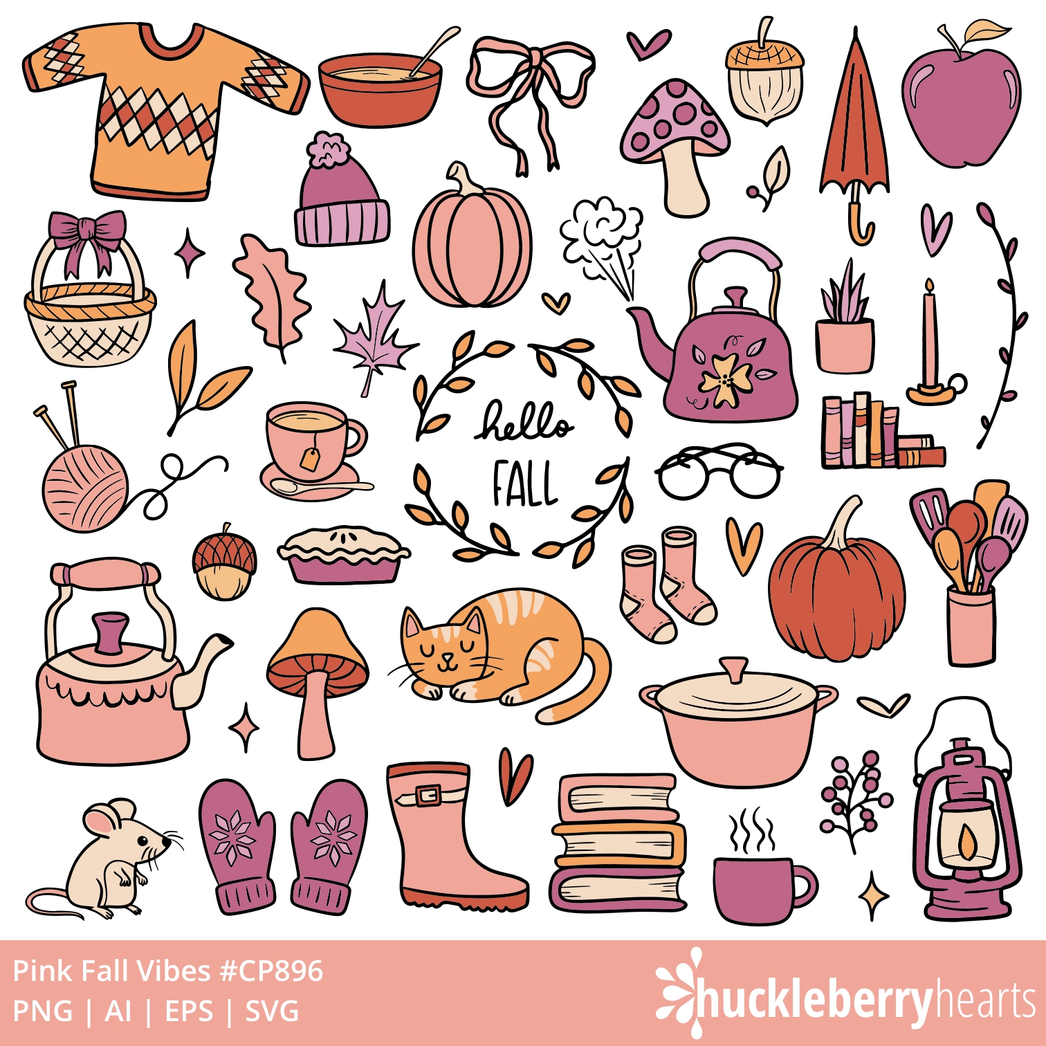 Pink Fall Vibe Clipart | Cute Autumn SVG Set