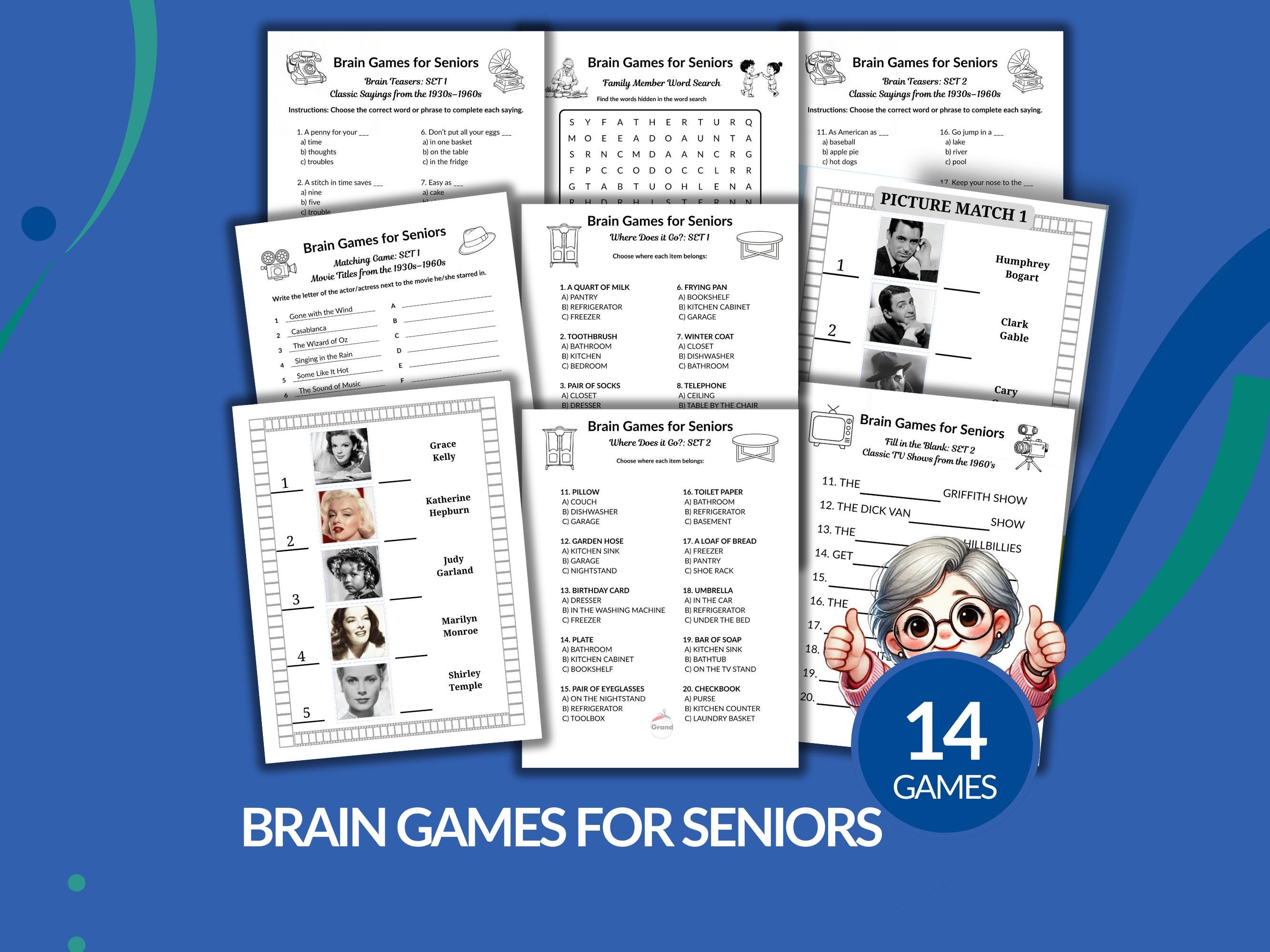 Brain Games for Seniors Bundle | Dementia Activities, Trivia for Adults, Elderly Memory Exercises