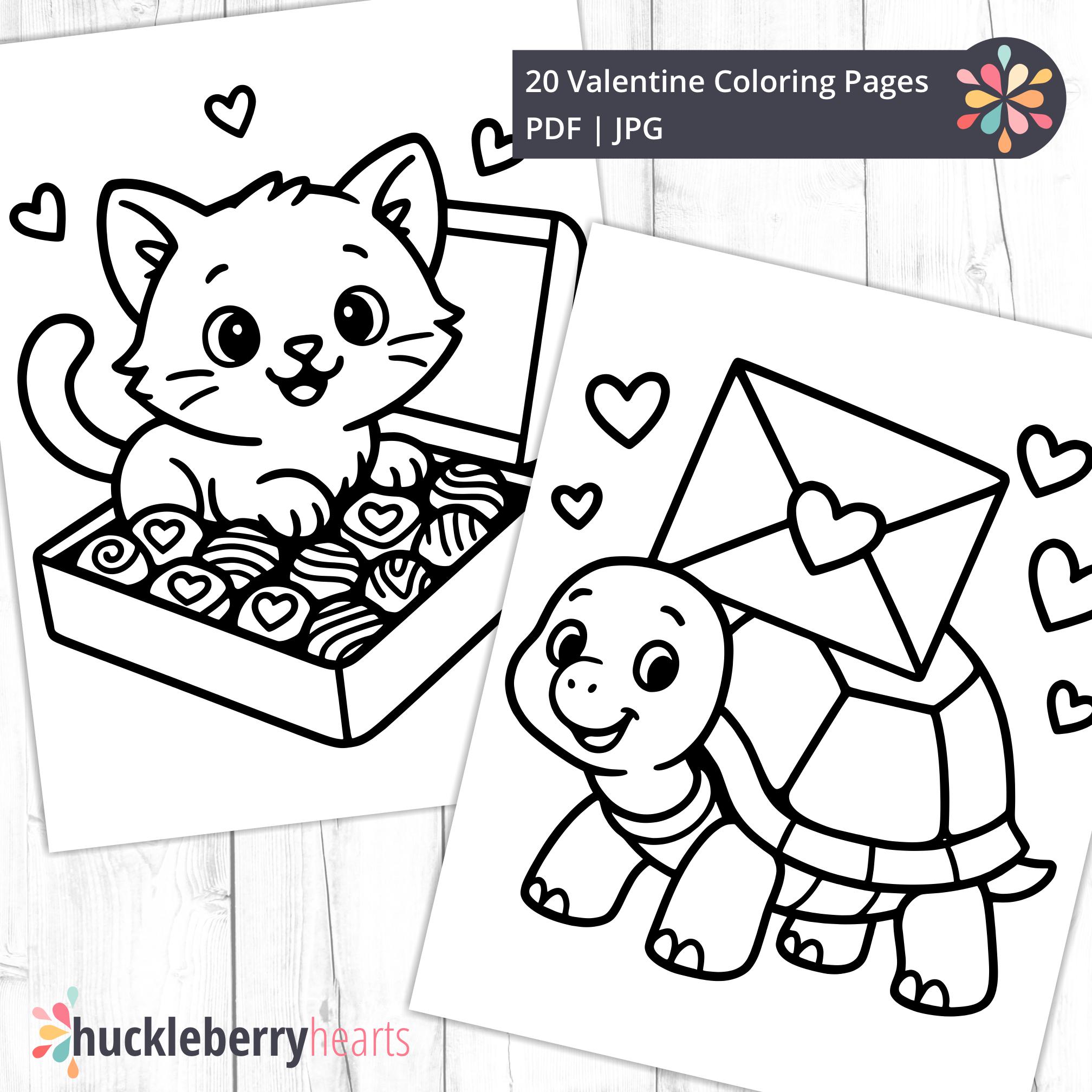 Kids Valentine Coloring Pages | Cute Animal Valentine Coloring Book | Printable Pages | Commercial Use