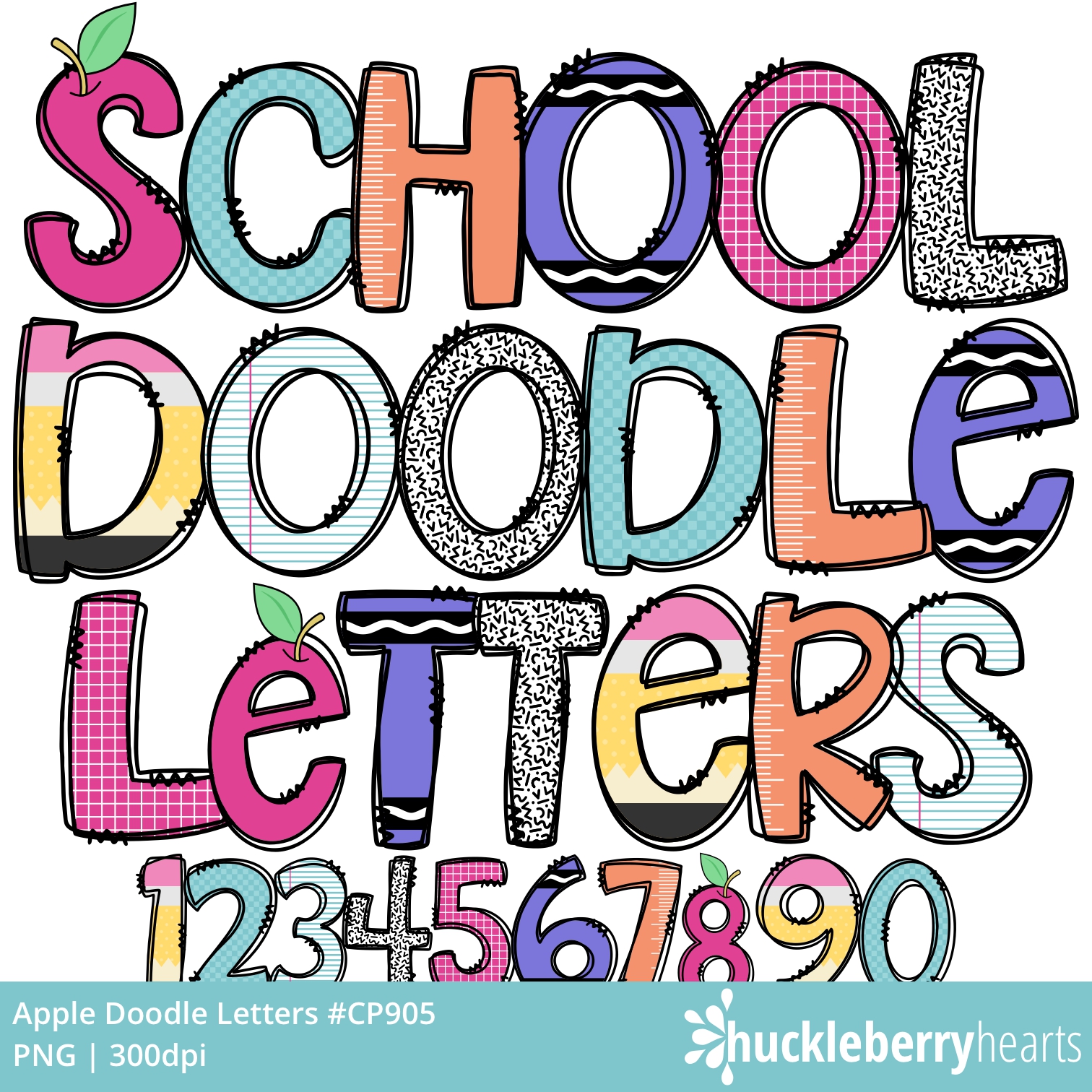 School Doodle Letters PNG | Cute Classroom Alpha Letters Clipart