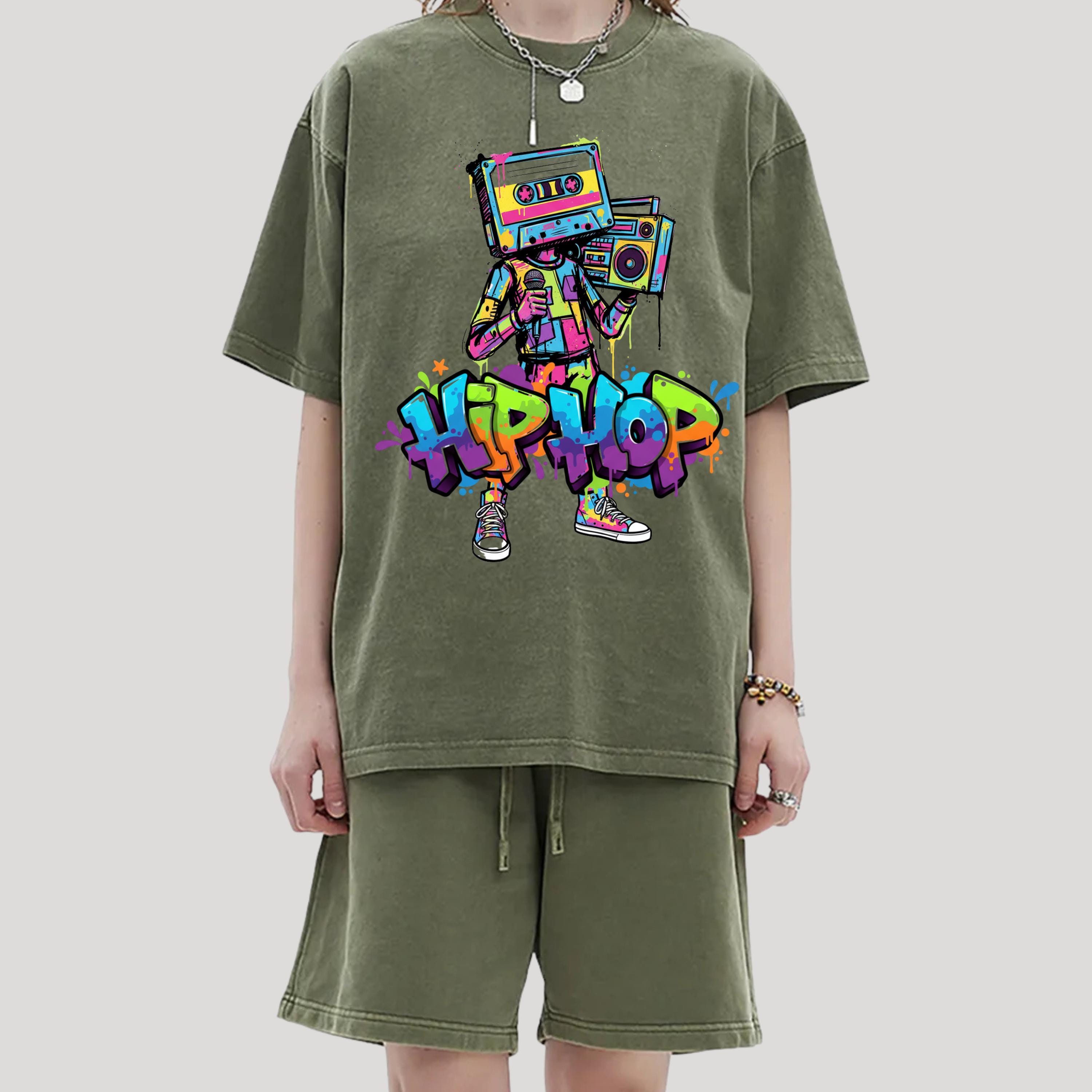 Retro Hip Hop Enzyme Washed T-Shirt