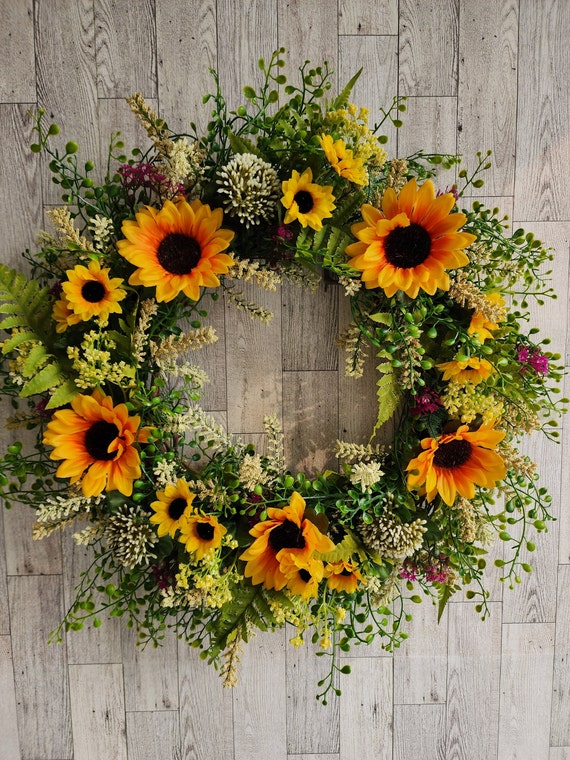 Sunflower wreath for front door Sunflower gifts Sunflower fall wreath summer Sunflower wreath Sunflower decor Sunflower wreath year round