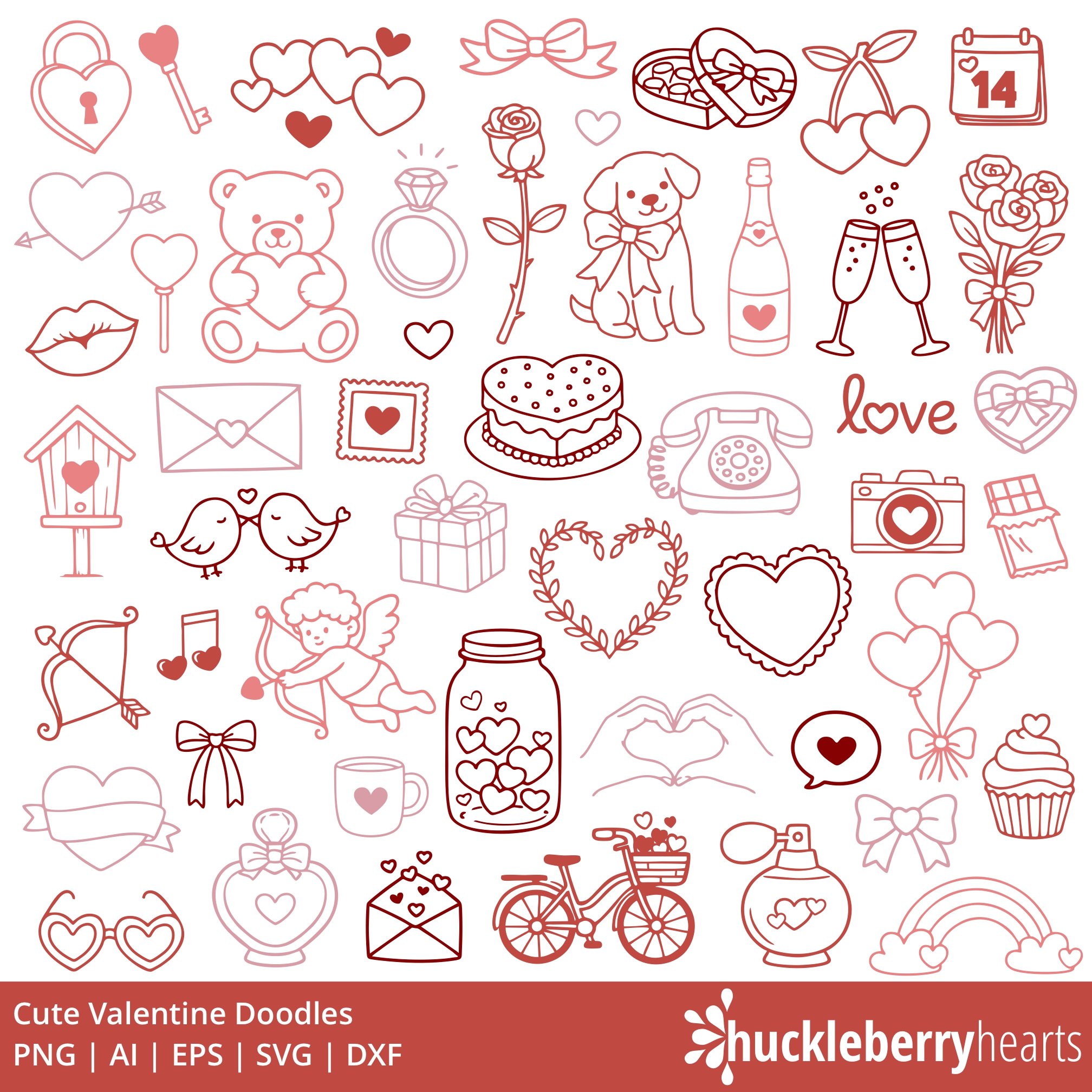 Valentine Doodle Clipart | Valentine's Day SVG Set | Commercial Use
