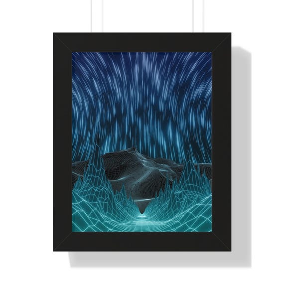 Cyber Wave Escape Framed Vertical Poster - Premium Matte Art for Home Decor, Available in Black, White, Walnut Frames