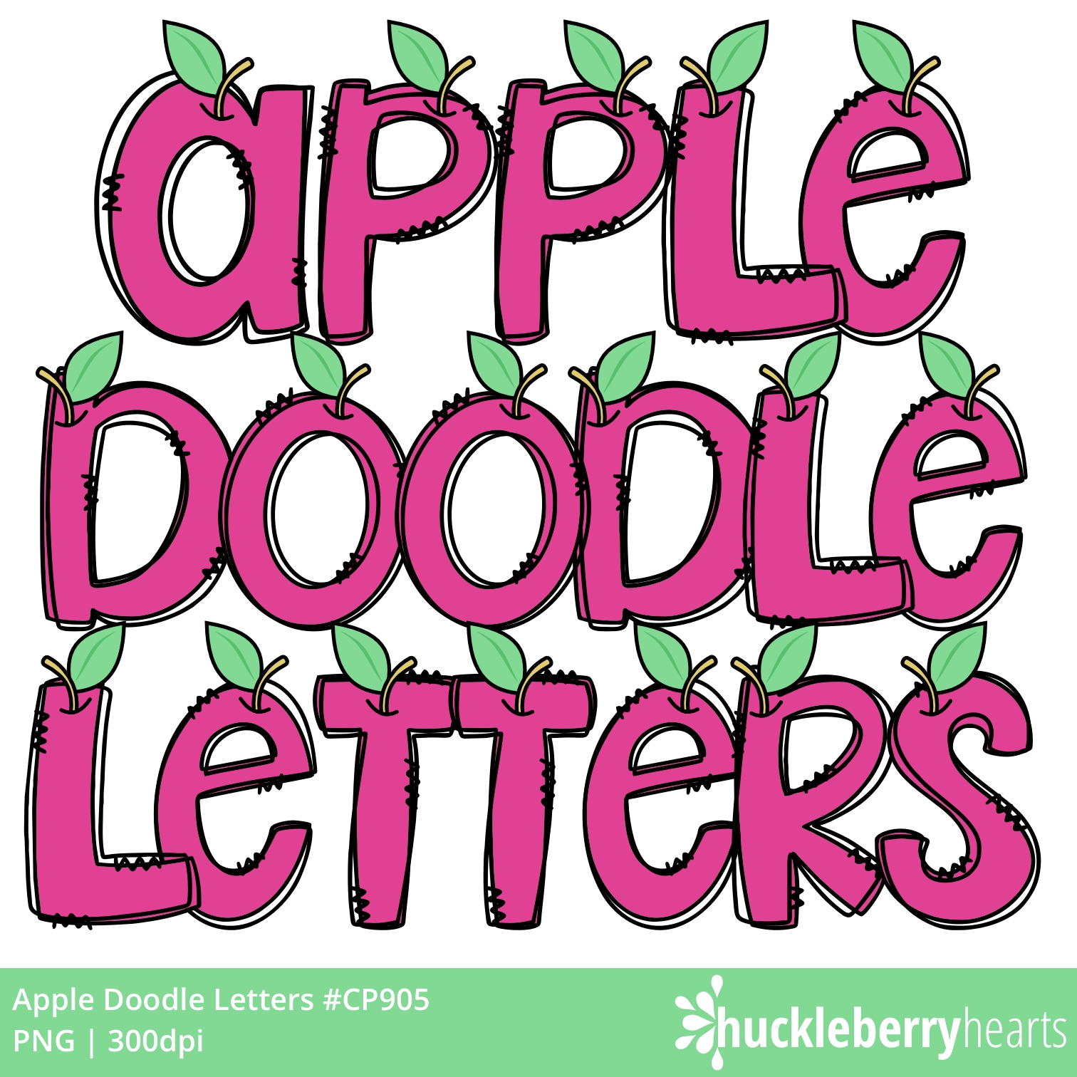 Apple Doodle Letters PNG | Cute Apple Alphabet Clipart