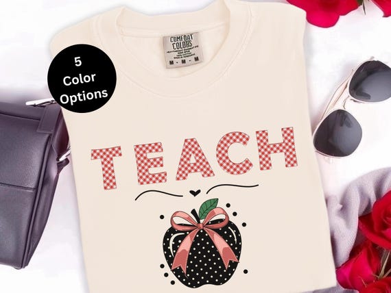 Teach T-Shirt, Teacher Tee, Back to School Apparel, Cute Red Gingham Unisex Shirt, Apple, Teacher Appreciation Shirt, First Day of School